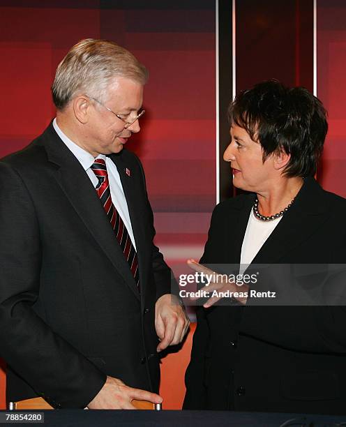 Roland Koch , State Governor of Hessen, and German Justice Minister Brigitte Zypries discuss the juvenile crime problem during the political talkshow...