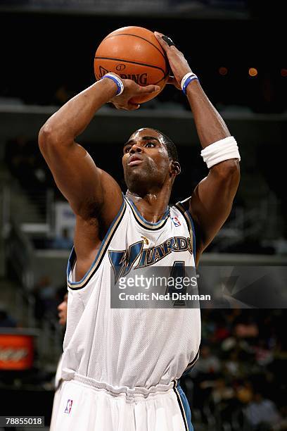Antawn Jamison of the Washington Wizards shoots a free throw during the game against the Sacramento Kings on December 15, 2007 at the Verizon Center...