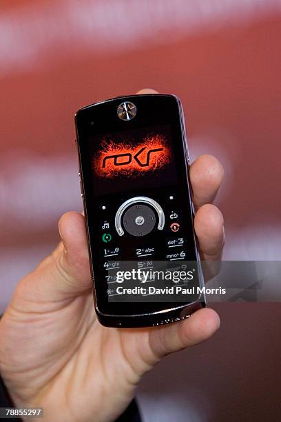 The Motorola Rokr E8 mobile phone, which won the CNET People Choice Award, is seen at the 2008 International Consumer Electronics Show at the Las...
