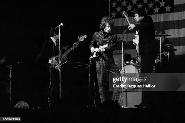 American singer and songwriter Bob Dylan on stage in Paris.