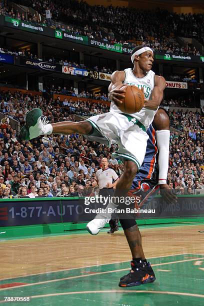 Rajon Rondo of the Boston Celtics looks for the pass against the Charlotte Bobcats on January 9, 2008 at the TD Banknorth Garden in Boston,...