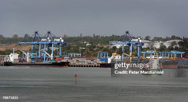 Cargo ships enter Mombasa port on January 10, 2008 in Kenya. Tourism is a $1 billion industry in Kenya. Some tour operators have temporarily banned...