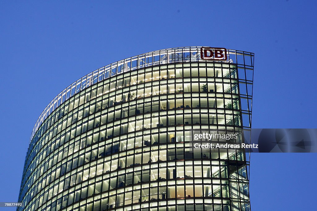Deutsche Bahn Tower Stands Illuminated
