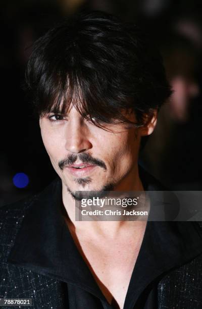 Actor Johnny Depp attends the European Premiere of 'Sweeney Todd' at the Odeon Leicester Square on January 10, 2008 in London, England.