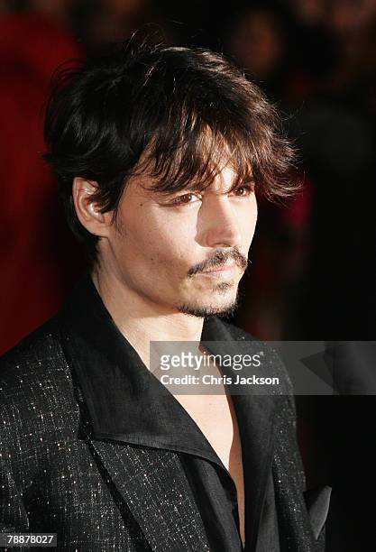 Actor Johnny Depp attends the European Premiere of 'Sweeney Todd' at the Odeon Leicester Square on January 10, 2008 in London, England.