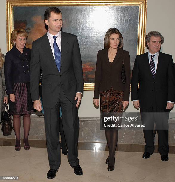 Crown Prince Felipe and Princess Letizia of Spain attend the Antonio Sancha Awards at the Real Academia de Bellas Artes de San Fernando on January...