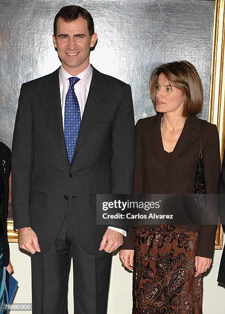 Crown Prince Felipe and Princess Letizia of Spain attend the Antonio Sancha Awards at the Real Academia de Bellas Artes de San Fernando on January...