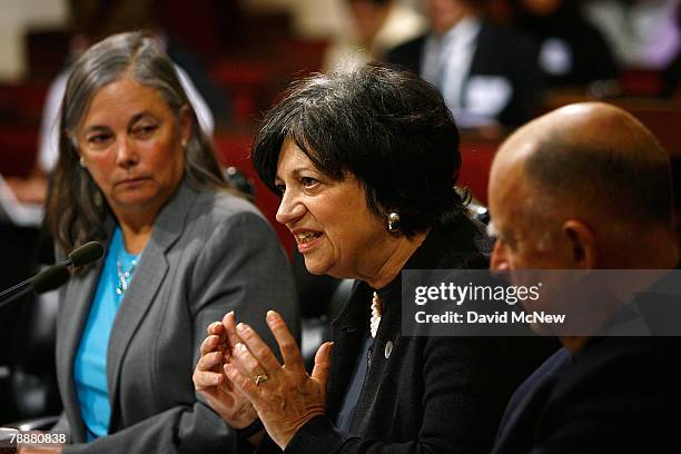 California Air Resources Board Chair Mary Nichols speaks as Fran Pavley , original author of the Clean Car Act and senior climate adviser for the...