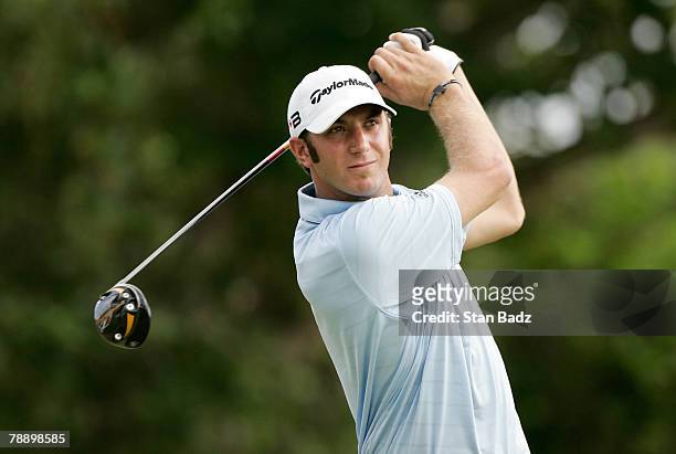 Dustin Johnson hits his drive at the first tee box during the first round at the Sony Open in Hawaii held at Waialae Country Club on January 10, 2008...