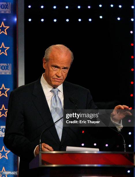 Republican presidential hopeful former U.S. Sen. Fred Thompson speaks during a televised debate at the Myrtle Beach Convention Center January 10,...