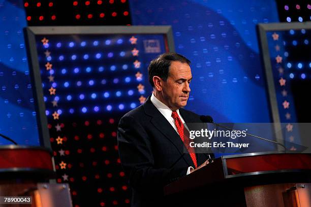 Republican presidential hopeful former Arkansas Gov. Mike Huckabee participates in a televised debate at the Myrtle Beach Convention Center January...