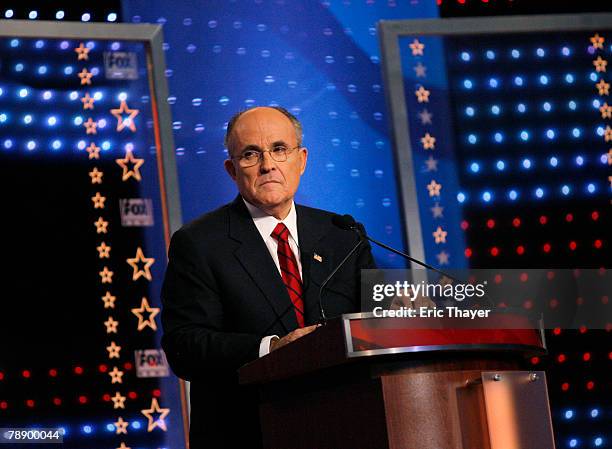 Republican presidential hopeful former New York City Mayor Rudy Giuliani participates in a televised debate at the Myrtle Beach Convention Center...