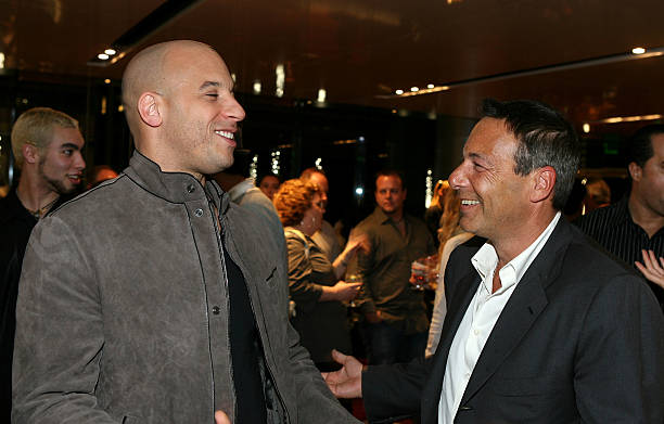 Filmmaker/actor Vin Diesel and Co-chair of First Look holdings Henry Winterstern attend Vin Diesel's DVD release party for the film "Strays" held at...