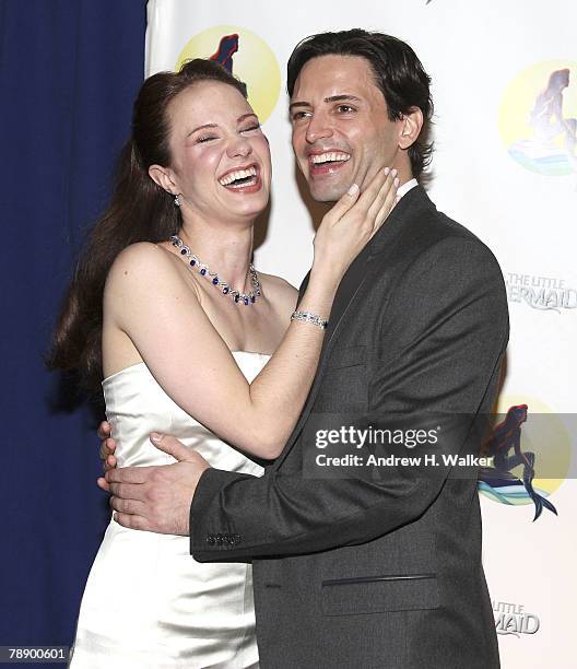 Actors Sierra Boggess and Sean Palmer attend the after party to celebrate the opening night of Broadway's "The Little Mermaid" at Roseland Ballroom...