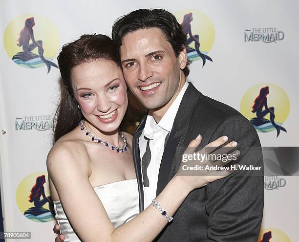 Actors Sierra Boggess and Sean Palmer attend the after party to celebrate the opening night of Broadway's "The Little Mermaid" at Roseland Ballroom...