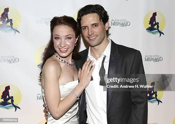 Actors Sierra Boggess and Sean Palmer attend the after party to celebrate the opening night of Broadway's "The Little Mermaid" at Roseland Ballroom...