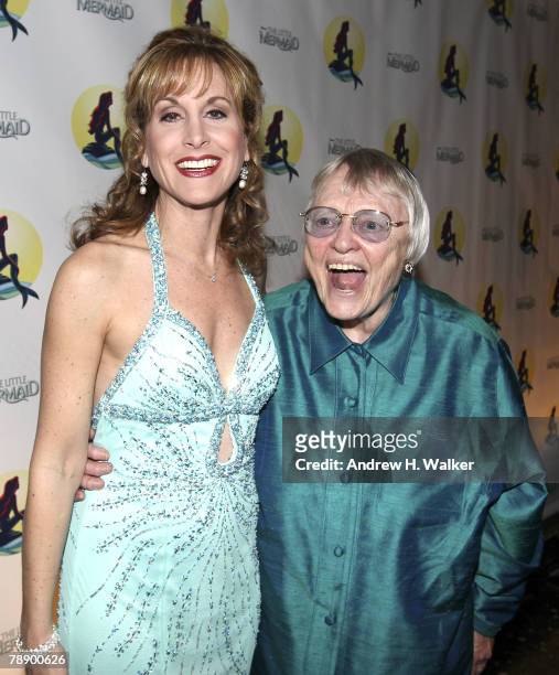 Actresses Jodi Benson and Pat Carroll attend the after party to celebrate the opening night of Broadway's "The Little Mermaid" at Roseland Ballroom...