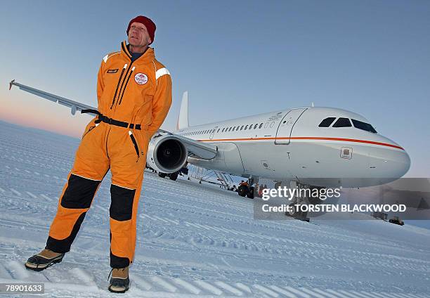 Peter Garrett, Federal Minister for the Environment and former rock star, takes in the view from the purpose-built Wilkins glacial blue ice runway in...