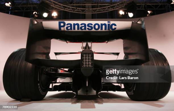 The new TF108 is seen during the Panasonic Toyota Formula One Grand Prix team launch of the TF108 race car for the 2008 season at the Toyota...