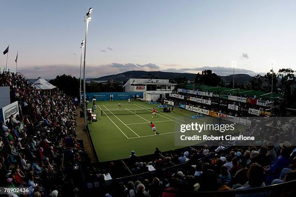 View of the double final between Eleni Daniilidou of Greece and Jasmin Woehr of Germany and Anabel Medina Garrigues and Virginia Ruano Pascual of...