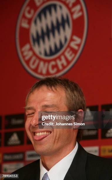 Juergen Klinsmann speaks during a Bayern Munich press conference at the Arabella Sheraton hotel on January 11, 2008 in Munich, Germany. Klinsmann was...