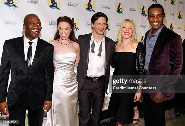 Actors Tituss Burgess, Sierra Boggess, Sean Palmer, Sherie Rene Scott and Norm Lewis at "The Little Mermaid" Broadway Opening Night - After Party at...