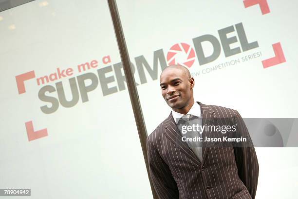Model Tyson Beckford appears at the unveiling of Bravo's "Make Me a Supermodel" Interactive Window Display at the NBC Experience Store on January 10,...