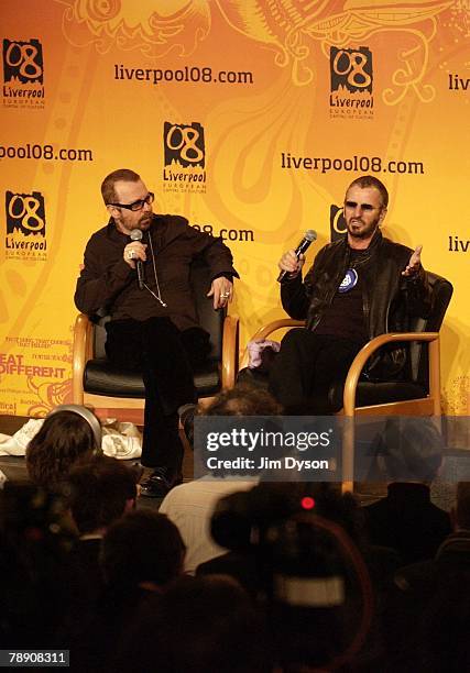 Ringo Starr and Dave Stewart attend a press conference prior to the People's Opening of Liverpool as European Capital Of Culture, at St.Georges Hall...