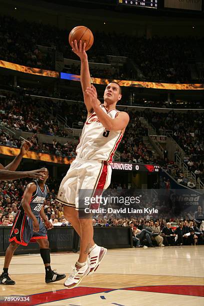 Sasha Pavlovic of the Cleveland Cavaliers glides in for the layup against the Charlotte Bobcats at the Quicken Loans Arena January 11, 2008 in...