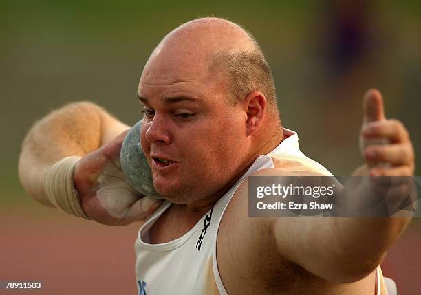 Scott Martin of Australia competes in the shot put during the Sydney Track Classic held at Sydney Olympic Park January 12, 2008 in Sydney, Australia.