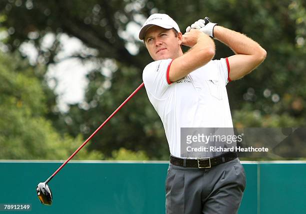 Richard Sterne of South Africa tee's off at the 9th during the third round of the Joburg Open 2008 at Royal Johannesburg & Kensington Golf Club on...