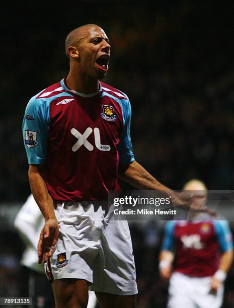 Anton Ferdinand of West Ham United celebrates scoring during the Barclays Premier League match between West Ham United and Fulham at Upton Park on...
