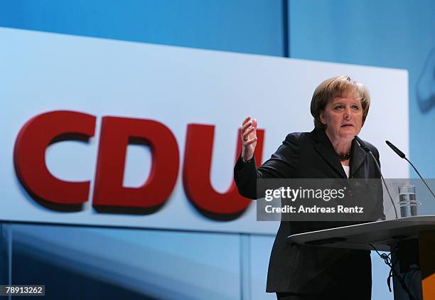 German Chancellor Angela Merkel speaks during the launch of the Christian Demoratic Union party election campaign of Lower Saxony on January 12, 2008...