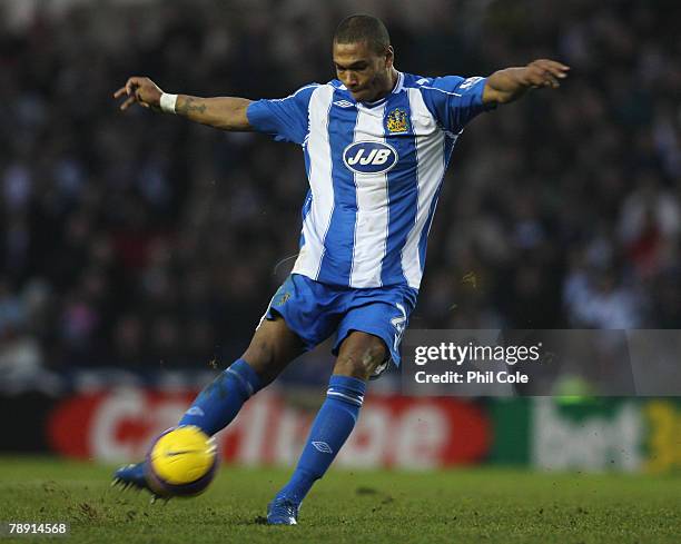 Marcus Bent of Wigan Athletic in action during the Barclays Premier League match between Derby County and Wigan Athletic at Pride Park on January 12,...