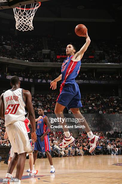 Tayshaun Prince of the Detroit Pistons shoots against Emeka Okafor of the Charlotte Bobcats at Charlotte Bobcats Arena January 12, 2008 in Charlotte,...