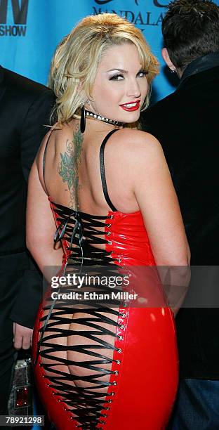 Adult film actress Flower Tucci arrives at the 25th annual Adult Video News Awards Show at the Mandalay Bay Events Center January 12, 2008 in Las...