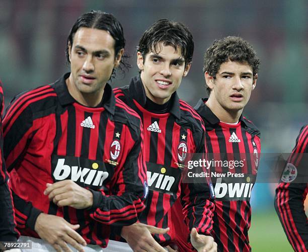 Nesta, Kaka and Pato of Milan line up during the Serie A match between AC Milan and Napoli at the San Siro on January 13, 2008 in Milan Italy.