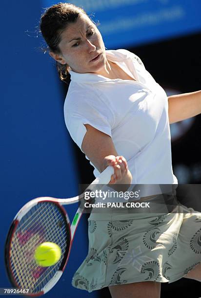 German tennis player Sandra Kloesel plays a stroke in her womens singles match against compatriot Julia Schruff at the Australian Open 2008 in...