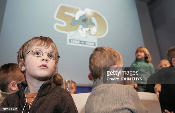 Children attend the celebrations of the 50th anniversary of Peyo's Smurfs, at the Bozar , in Brussels, 14 January 2008. Thierry Culliford continues...