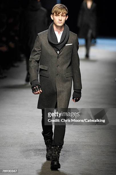 Model walks the runway during the Neil Barrett Menswear collection show part of Milan Fashion Week Autumn/Winter 2008/09 on the 13th of January 2008...
