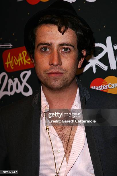 Presenter Nick Grimshaw arrives at the Brit Awards 2008 Nominations Launch Party at the Roundhouse on January 14, 2007 in London, England.