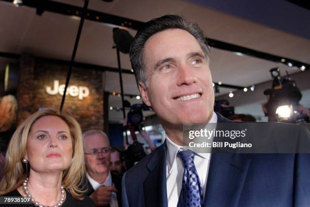 Republican presidential hopeful and former Massachusetts Gov. Mitt Romney and his wife Ann tour the 2008 North American International Auto show at...