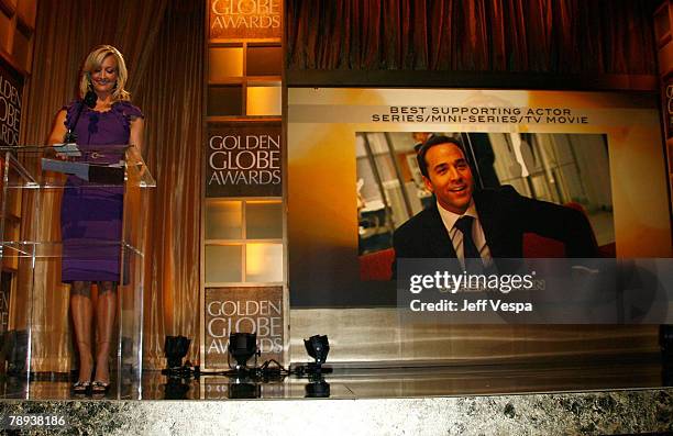 Entertainment news anchor Lara Spencer announces Best Supporting Actor Series/Mini Series/TV Movie at The 65th Annual Golden Globe Awards...