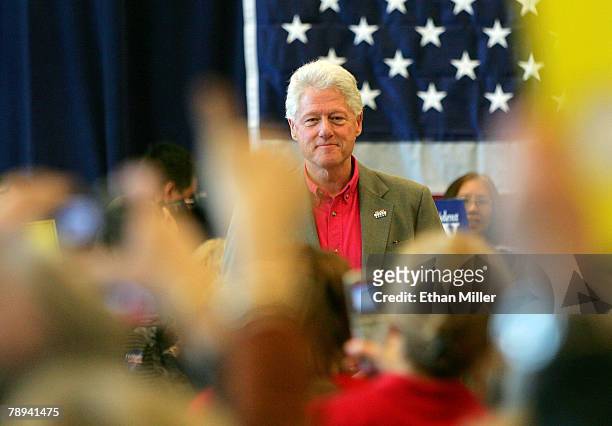 Former U.S. President Bill Clinton is introduced at the Centennial Hills Community Center to campaign for his wife, Sen. Hillary Clinton January 14,...