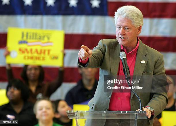 Former U.S. President Bill Clinton speaks at the Centennial Hills Community Center as he campaigns for his wife, Sen. Hillary Clinton , January 14,...