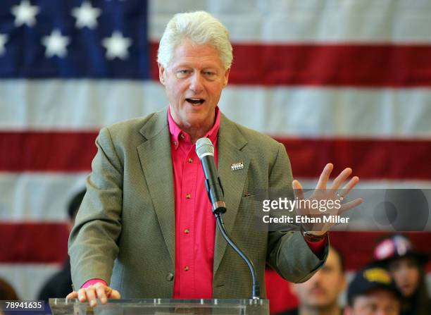 Former U.S. President Bill Clinton speaks at the Centennial Hills Community Center as he campaigns for his wife, Sen. Hillary Clinton January 14,...