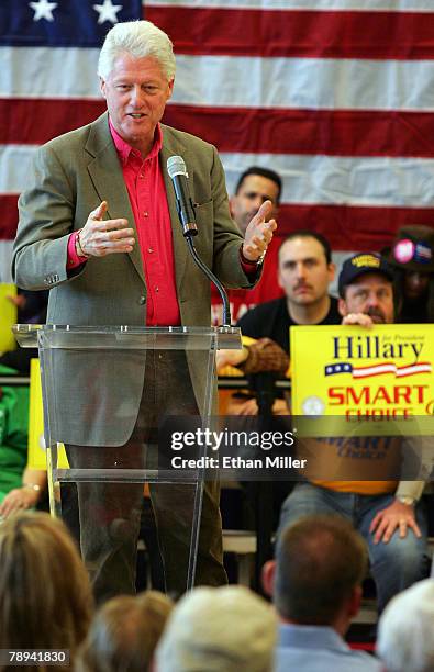 Former U.S. President Bill Clinton speaks at the Centennial Hills Community Center as he campaigns for his wife, Sen. Hillary Clinton January 14,...