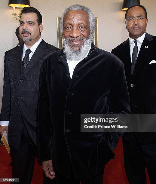 Comedian/activist Dick Gregory and guests arrive at the 16th annual Trumpet Awards January 13, 2008 at the Omni Hotel at CNN Center in Atlanta,...
