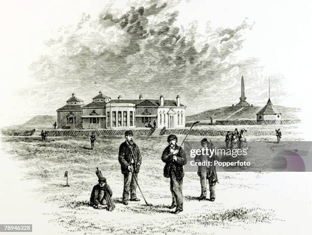 Sport, Golf, Illustration, pic: 19th Century, An engraving of golf at St, Andrews, Scotland