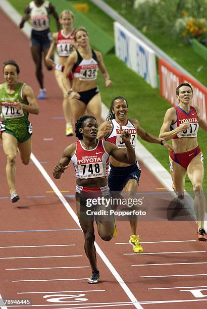 9th World Championships in Athletics, Paris, France, 26th August 2003, Womens 800m Final, Maria Mutola of Mozambique celebrates victory, Second place...